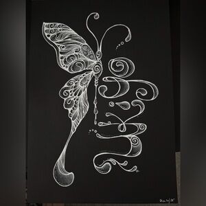 Elegant Black and White Butterfly Art Print  8 1/2 x 11